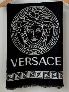 Versace Medusa Scarf - Black & Silver Greca Borde